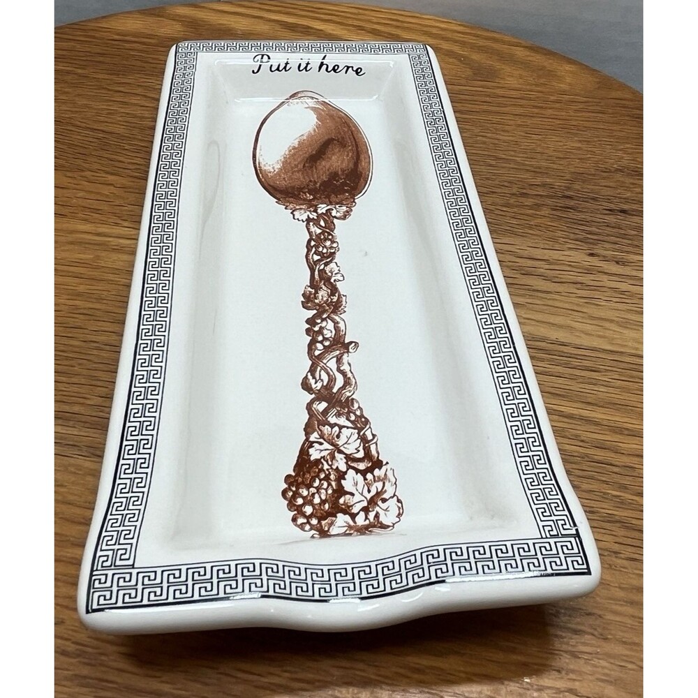 Home Essentials Put it Here Ceramic Spoon Rest Cream Brown Rectangular Tray